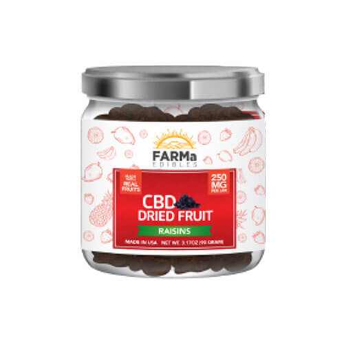 Farma Edibles CBD Dried Fruit Raisins 250 mg jar